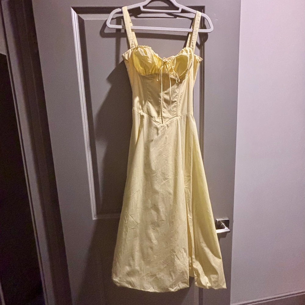House of CB Carmen Midi Dress Small Regular Cup Yellow Buttercup NWOT